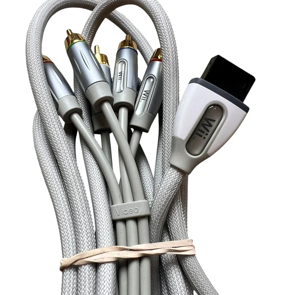 Nintendo Wii Component Video Cable RVL-011 Gray Braided Gold Plated AV Cord 77in